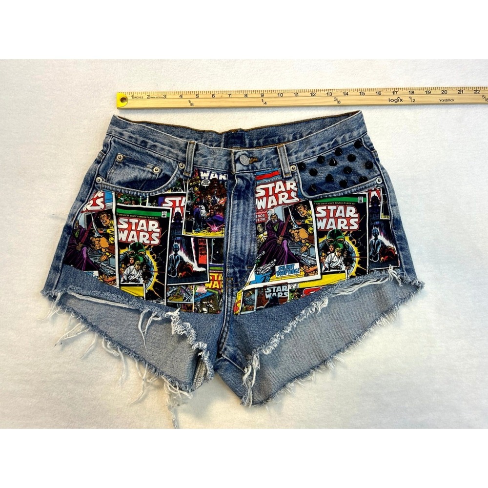 Coal N Terry Star Wars Custom Reworked Studded Distressed Denim Shorts CK Denim - Picture 11 of 13